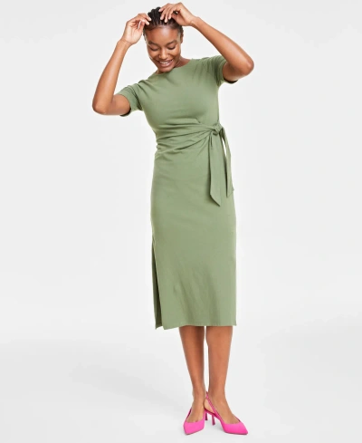 On 34th Women's Crewneck Wrap Tie Dress, Created For Macy's In Olivine