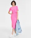 On 34th Womens Crewneck Wrap Tie Dress Created For Macys Xxs 4x In Pink