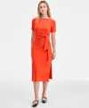 On 34th Women's Crewneck Wrap Tie Dress, Created For Macy's In Orange
