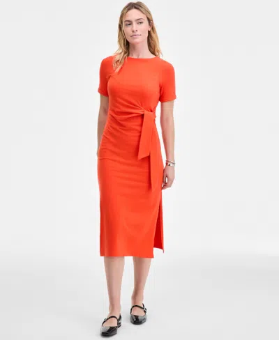 On 34th Women's Crewneck Wrap Tie Dress, Created For Macy's In Orange