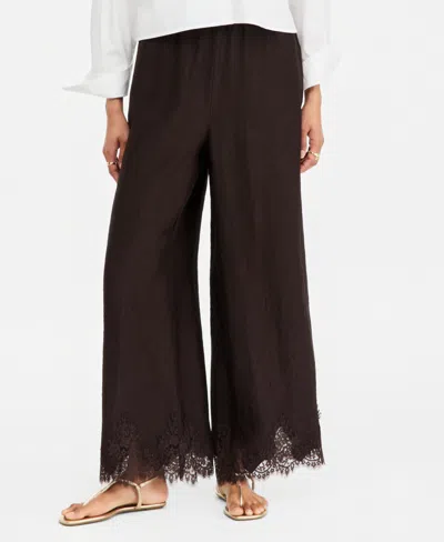 On 34th Women's Crinkle Satin Lace-hem Pull-on Pants, Macy's Exclusive In Brown