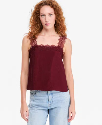 On 34th Women's Crinkle Satin Lace-trim Tank, Macy's Exclusive In Dark Rust