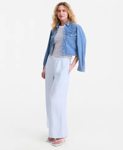 On 34th Women's Crinkle Satin Wide-leg Pull-on Pants, Regular & Short, Macy's Exclusive In White