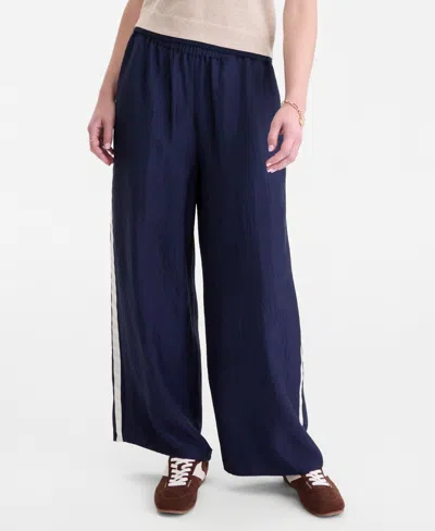 On 34th Women's Crinkle Satin Wide-leg Pull-on Pants, Regular & Short, Macy's Exclusive In Blue
