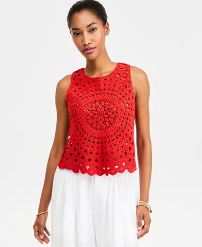 On 34th Women's Crochet Button-back Tank, Macy's Exclusive In Red
