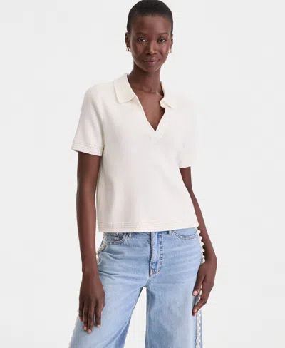 On 34th Women's Crochet Collar Short-sleeve Sweater, Macy's Exclusive In White