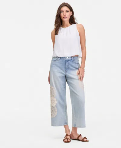 On 34th Women's Crochet Medallion High-rise Wide-leg Cropped Jeans, Macy's Exclusive In White