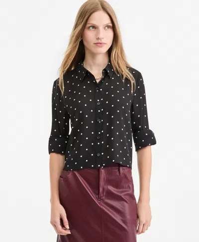 On 34th Women's Cropped Button-down Crepe Shirt, Macy's Exclusive In Black