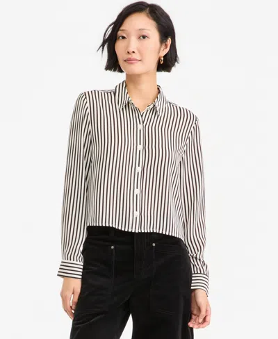 On 34th Women's Cropped Button-down Crepe Shirt, Macy's Exclusive In Winter Ivory