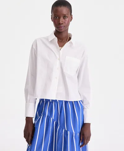 On 34th Women's Cropped Cotton Poplin Shirt, Macy's Exclusive In White