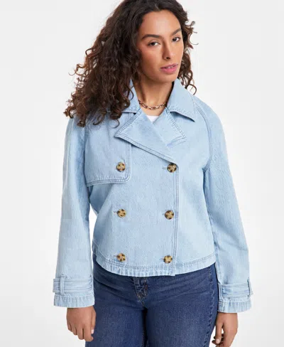 On 34th Women's Cropped Denim Trench Jacket, Exclusively At Macy's In Bright Light