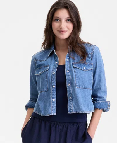 On 34th Women's Cropped Denim Western Shirt, Macy's Exclusive In Blue