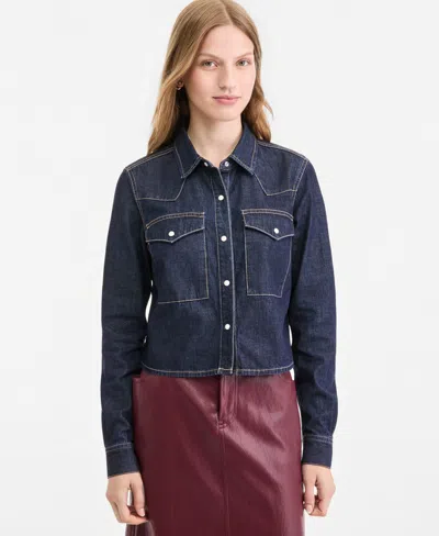 On 34th Women's Cropped Denim Western Shirt, Macy's Exclusive In Nile Wash