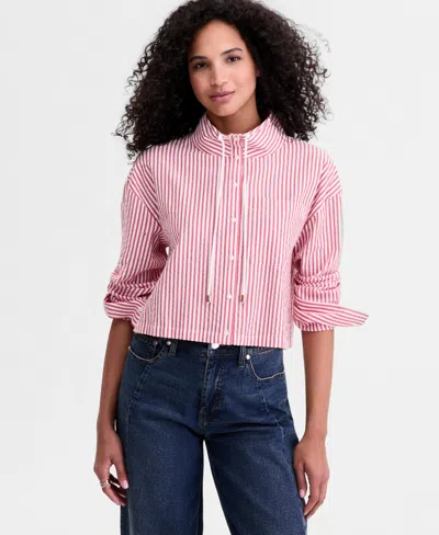 On 34th Women's Cropped Drawstring Button-front Shirt, Macy's Exclusive In Pink