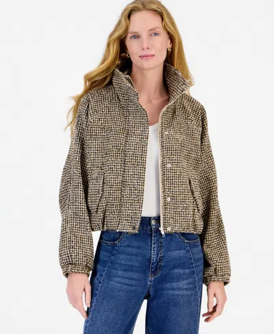 On 34th Women's Cropped Houndstooth Bubble Bomber Jacket, Macy's Exclusive In Brown