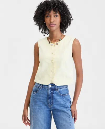 On 34th Women's Cropped Linen Blend Button-front Vest, Macy's Exclusive In Multi