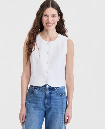 On 34th Women's Cropped Linen Blend Button-front Vest, Macy's Exclusive In White