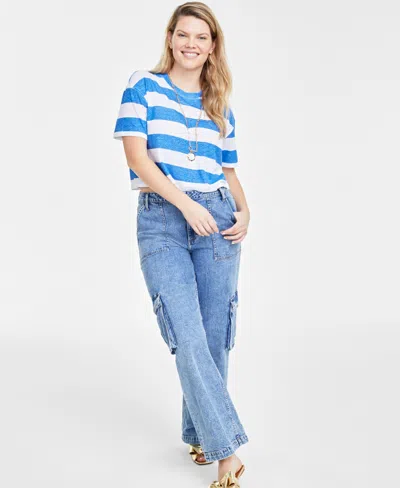 On 34th Women's Cropped Stripe T-shirt, Created For Macy's In Regatta Combo