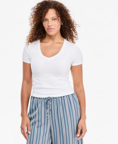 On 34th Women's Cropped V-neck Meet & Greet T-shirt, Macy's Exclusive In Multi