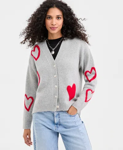 On 34th Women's Curved Hem Heart Cardigan, Macy's Exclusive In Gray