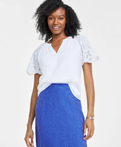 On 34th Women's Cutout Raglan Short-sleeve Blouse, Created For Macy's In Bright White