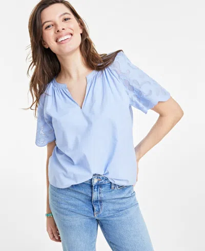 On 34th Women's Cutout Raglan Short-sleeve Blouse, Created For Macy's In Purple Sunset