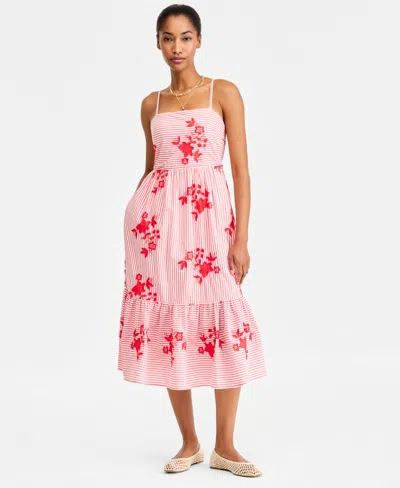 On 34th Women's Cutout-back Tiered Cotton Midi Dress, Macy's Exclusive In Pink