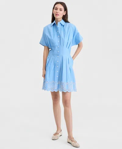 On 34th Women's Cutwork-hem Mini Shirtdress, Macy's Exclusive In Blue Cosmos