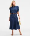 On 34th Womens Cotton Denim Puff Sleeve Shirt Denim Flared Midi Skirt Exclusively At Macys In Blue
