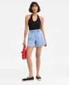 On 34th Women's Denim High Rise Paperbag-waist Shorts, Exclusively At Macy's In Blue