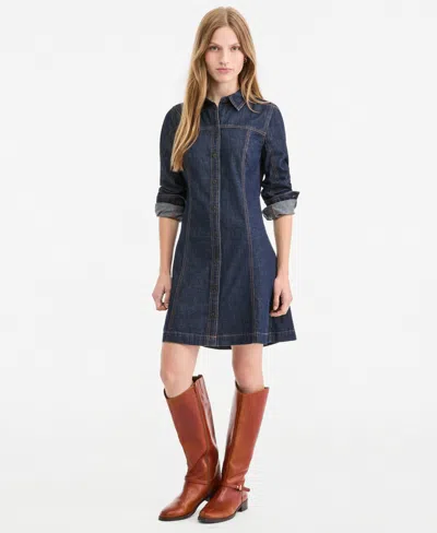 On 34th Women's Denim Long-sleeve Mini Dress, Macy's Exclusive In Blue