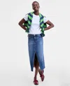 On 34th Womens Printed Blouse Denim Midi Skirt Jaqqy Small Crossbody Bag Mabel Buckled Mules Macys Exclusive In Blue