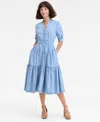 On 34th Women's Denim Puff-sleeve Midi Dress, Macy's Exclusive In Blue