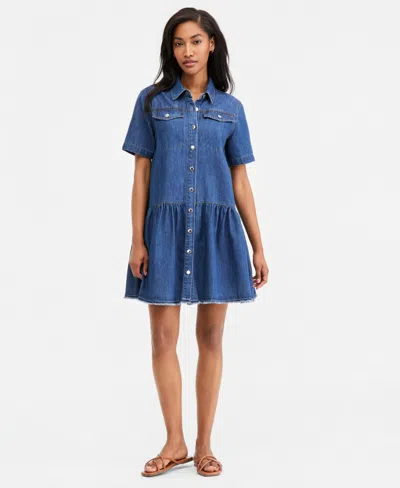 On 34th Women's Denim Short-sleeve Minidress, Macy's Exclusive In Blue