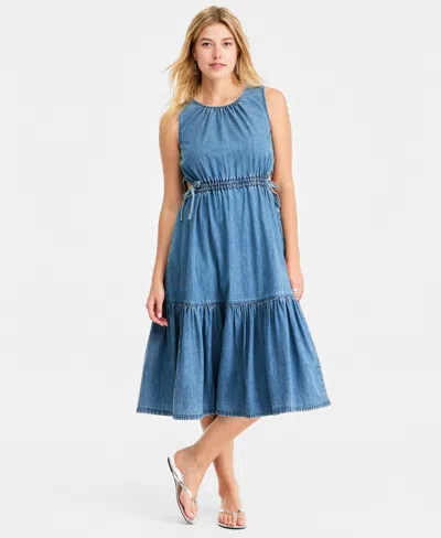 On 34th Women's Denim Tiered Cutout Midi Dress, Macy's Exclusive In Blue