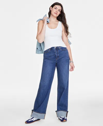 On 34th Women's Denim Tinted Cuffed Wide-leg Jeans, Exclusively At Macy's In Tinted Dark