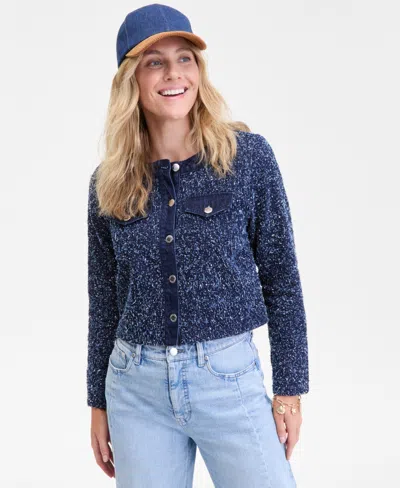On 34th Women's Denim-trim Tweed Cropped Jacket, Macy's Exclusive In Blue