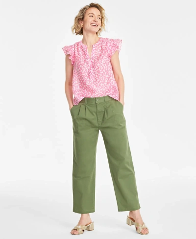 On 34th Women's Ditsy-print Flutter-sleeve Top, Created For Macy's In Azalea Pink Combo