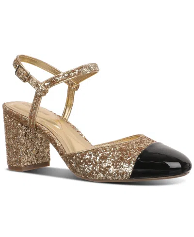On 34th Women's Dotti Captoe Pumps, Created For Macy's In Gold Glitter,black Patent
