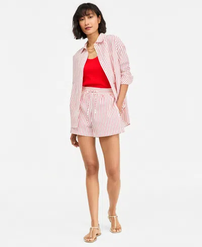 On 34th Women's Drawstring Seersucker Texture Shorts, Macy's Exclusive In Pink