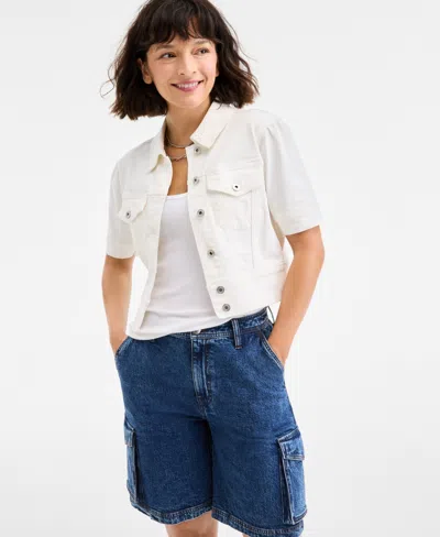 On 34th Women's Elbow Puff Sleeve Denim Jacket, Exclusively At Macy's In White