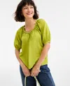 On 34th Trendy Plus Size Braided-trim Short-sleeve Top, Exclusively At Macy's In Green