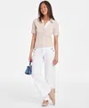On 34th Women's Elbow-sleeve Ribbed Polo Top, Exclusively At Macy's In Chai