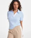 On 34th Women's Elbow-sleeve Ribbed Polo Top, Exclusively At Macy's In Pale Spring