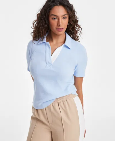 On 34th Women's Elbow-sleeve Ribbed Polo Top, Exclusively At Macy's In Pale Spring