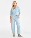On 34th Trendy Plus Size Embellished Collar Denim Shirt Embellished Cropped Barrel Leg Jeans Macys Exclusive In Blue