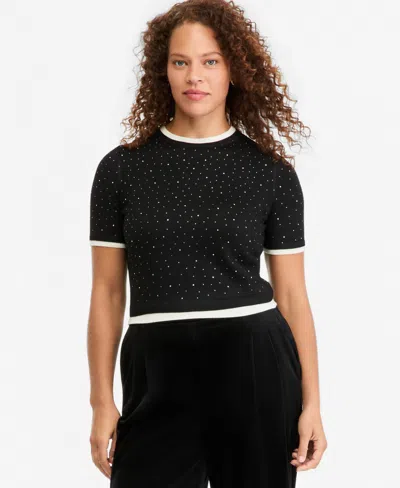 On 34th Women's Embellished Double-layer Sweater Tee, Macy's Exclusive In Black