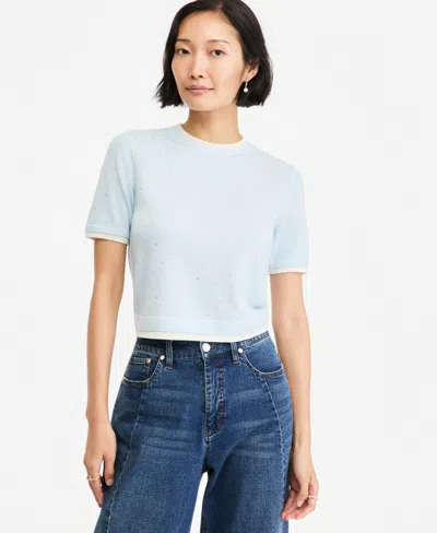 On 34th Women's Embellished Double-layer Sweater Tee, Macy's Exclusive In Blue