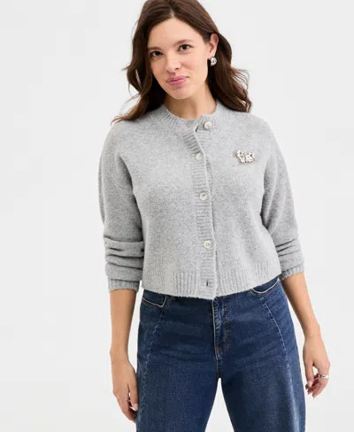 On 34th Women's Embellished Heart Cardigan Sweater, Macy's Exclusive In Gray
