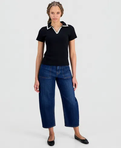 On 34th Women's Embellished Rib Polo Top, Macy's Exclusive In Black